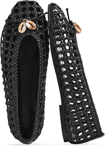 SOVANYOU Womens Woven Ballet Flats Mesh Flats Square Toe Slip On Summer Fat Ballerina Shoes in Kuwait