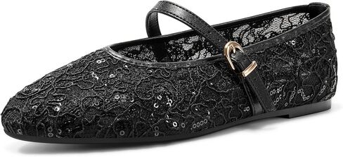 Aachcol Womens Lace Mesh Ballet Flats Mary Jane Flats Shoes Ankle Strap Ballerina Shoes Comfortable Dress Flats Shoes in Kuwait