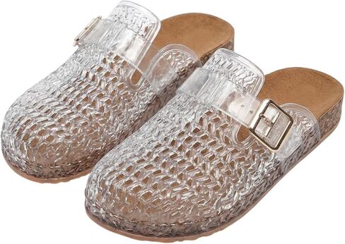 Women's Transparent Jelly Clogs Summer Woven Buckle Mule Slippers Outdoor Beach Garden Shoes Round Toe Breathable Mesh Slip-on Sandals in Kuwait