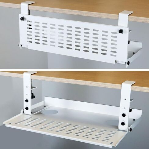 AEONS Universal Under Desk Cable Management Tray-Clamp Mount Hinged Swing Modesty Panel Organizer for Office Desks Easy Access Flip-Down position Power Strip Cord Storage No-Drill 25 lb Capacity White in Saudi Arabia