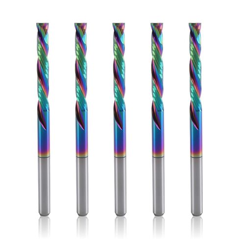 5 Pcs Compression Router Bits 1/8 Inch Shank | 2 Flute Up Down Cut End Mill, CNC Carbide Milling Cutter with DLC Coating for Engraving Milling 3D Sculpturing Roughing in Kuwait