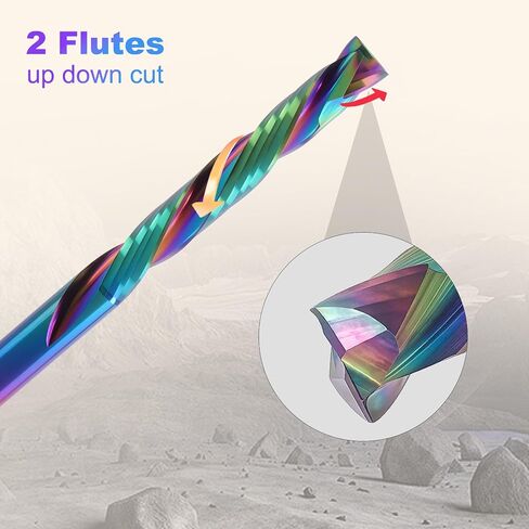 5 Pcs Compression Router Bits 1/8 Inch Shank | 2 Flute Up Down Cut End Mill, CNC Carbide Milling Cutter with DLC Coating for Engraving Milling 3D Sculpturing Roughing in Kuwait
