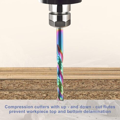 5 Pcs Compression Router Bits 1/8 Inch Shank | 2 Flute Up Down Cut End Mill, CNC Carbide Milling Cutter with DLC Coating for Engraving Milling 3D Sculpturing Roughing in Kuwait