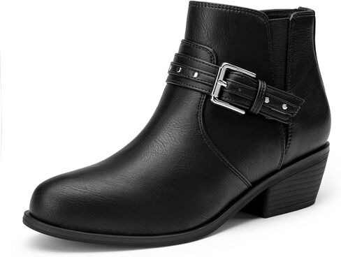 Women's Chunky Low Heel Ankle Boots with Side Zipper | Comfortable Fall Booties with Soft Support Insole, Almond Toe, Ideal for Daily Wear, Casual Outing, Office Work, Walking in Kuwait