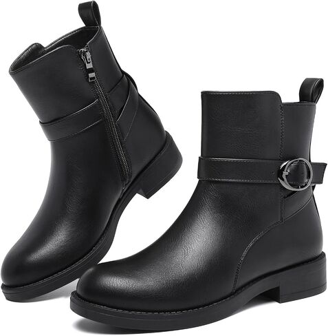 Women's Mid Ankle Booties for Fall Winter Chunky low heel Snow Wear Zipper | Leather & Suede Mid Calf Comfort Round Toe Soft Lining Boots Zipper Buckle work Daily Travel Business Gifts Four Seasons in Kuwait