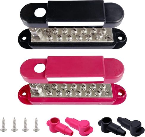4 Terminals Brass Bus Bar, 4.2" Power and Ground Distribution Block Brass BusBar Battery Junction for Car Boat and More (1 Pair) in Kuwait