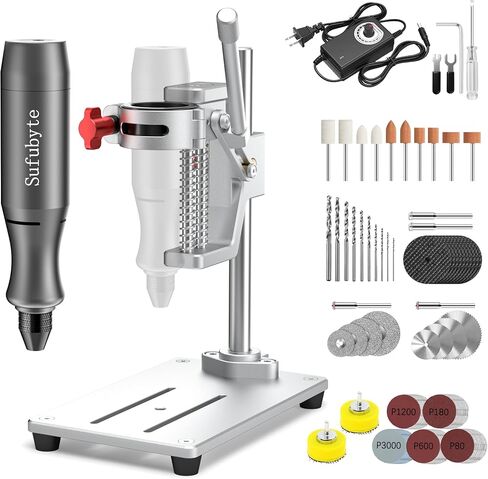 Mini Rotary Tool whit Drill Press - Rotary Tool Workstation Stand - Mini Portable Press & Tool Holder, 3-24V Regulated Power with 98 Accessories-Sanding, Polishing, Drilling, Bottle Neck Cutting & DIY in Kuwait