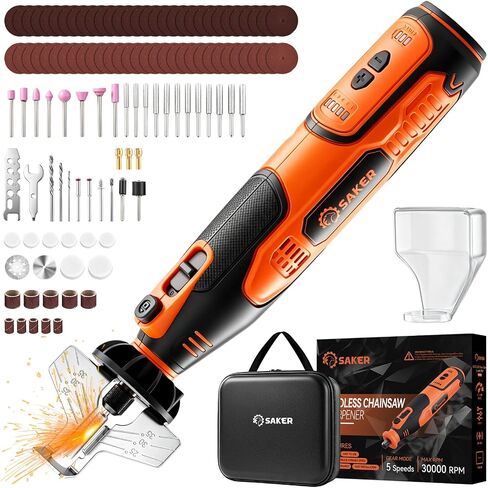 Saker Cordless Rotary Tool Kit,Electric Chainsaw Sharpener | Chain Saw Sharpener Tool with 12 File Sharpening Wheel Bits,Rotary Tool Kit with 5-Speed for Sanding, Polishing, DIY(126 PCS) in Kuwait