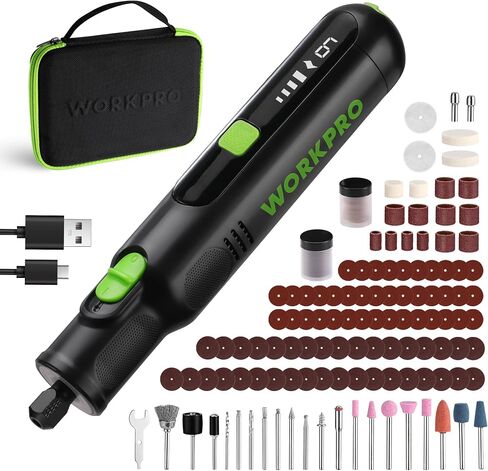 WORKPRO Cordless Rotary Tool, 8V Rotary Tool Kit with 117 Accessories, 6 Variable Speed, Type-C Charging, LED Work Light, Power Rotary Tool for Sanding, Polishing, Engraving, Drilling, Cutting, DIY in Kuwait