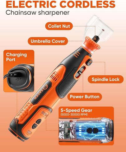 Saker Cordless Rotary Tool Kit,Electric Chainsaw Sharpener | Chain Saw Sharpener Tool with 12 File Sharpening Wheel Bits,Rotary Tool Kit with 5-Speed for Sanding, Polishing, DIY(126 PCS) in Kuwait