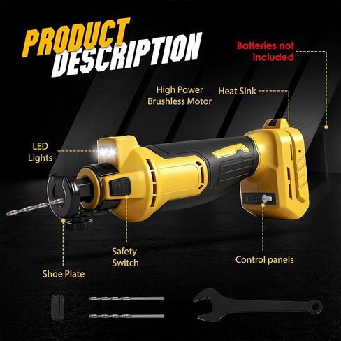Cordless Drywall Cut-Out Tool for Dewalt 20V Max Battery (No Battery), Brushless Rotary Saw, 0-32000 RPM, 3 Speed Adjustable, Toolless Depth Adjustable, LED Work Light, for Sheetrock, Wood, Plywood in Kuwait