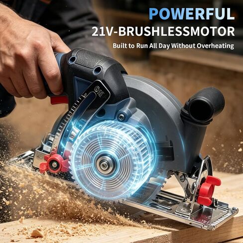 CloudDream 6-1/2" Cordless Circular Saw, 21V Brushless Circular Saw Kit with 2 x 4.0Ah Batteries, Fast Charger, 3 Blades, LED Light, 7000 RPM, 0-45° Bevel, 2-1/4" Max Cut Depth for Wood DIY in Kuwait