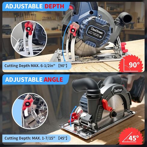 CloudDream 6-1/2" Cordless Circular Saw, 21V Brushless Circular Saw Kit with 2 x 4.0Ah Batteries, Fast Charger, 3 Blades, LED Light, 7000 RPM, 0-45° Bevel, 2-1/4" Max Cut Depth for Wood DIY in Kuwait