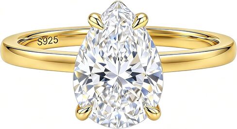 Dulin 1ct/2ct/3ct الدمعة مكعب زركونيا خاتم الخطوبة للنساء 14K مطلية بالذهب 925 الفضة الاسترليني خاتم الزفاف وعد هدية لعيد الميلاد عيد الحب هدية عيد ميلاد لها in Kuwait