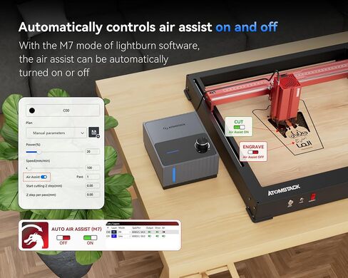ATOMSTACK F80 Air-Assisted 10-60L/min Laser Air Support Pump is Used in Laser Cutting Machine to Carve Faster and Deeper Air Flow, Lower Noise and Vibration in Kuwait