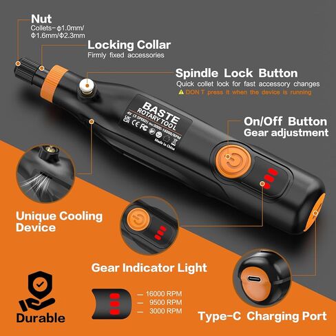 Cordless Rotary Tool Kit, 3-Speed Mini Rotary Tool with 70 Accessories, Type-C Charging, Portable for 3D Printing Finishing, Small DIY Crafts, Engraving, Polishing, and Sanding in Kuwait