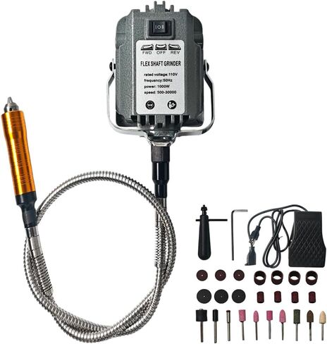 1000W Flex Shaft Rotary Tool with 500-30000RPM Hanging Grinder | 1000W power motor, 500-30000RPM speed, stepless foot pedal control, metal flexible shaft, jewelry craft grinding kit in Kuwait