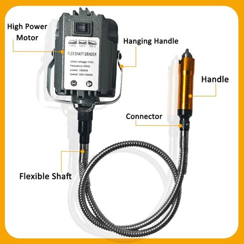 1000W Flex Shaft Rotary Tool with 500-30000RPM Hanging Grinder | 1000W power motor, 500-30000RPM speed, stepless foot pedal control, metal flexible shaft, jewelry craft grinding kit in Kuwait