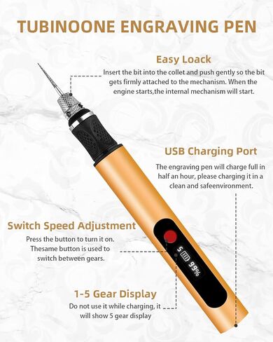Engraving Pen for Metal Wood Glass Plastic, Engraving Tool 44Kits, 5 Speeds Up to 30000RPM, USB Rechargeable Engraver Kit Craft Gifts for Teens Adults Beginner with Guide Book, Silver in Kuwait