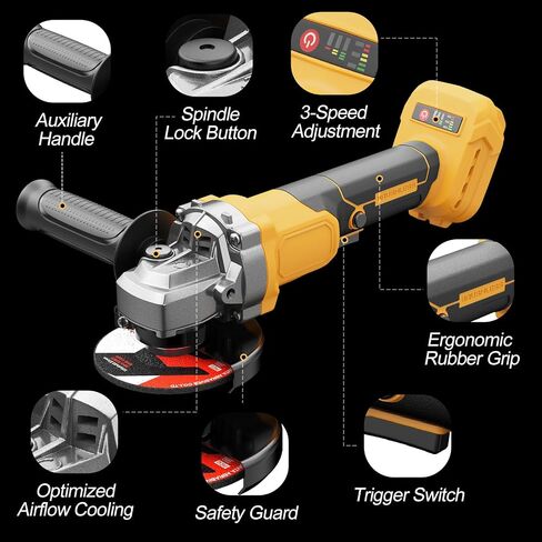 Cordless Angle Grinder, Brushless 4-1/2" Power Grinder Compatible with DeWalt 20V MAX Battery, 3-Speed, 7000 RPM, for Cutting, Grinding, Polishing – Tool Only (Battery Not Included) in Kuwait