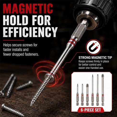 6-Piece Magnetic Hex Shank Screwdriver Bits Set – Pagoda-Shaped Design, High Torque, Wear-Resistant, Compatible with Electric Drills, Screwdrivers & Wrenches for DIY & Professional Use in Kuwait