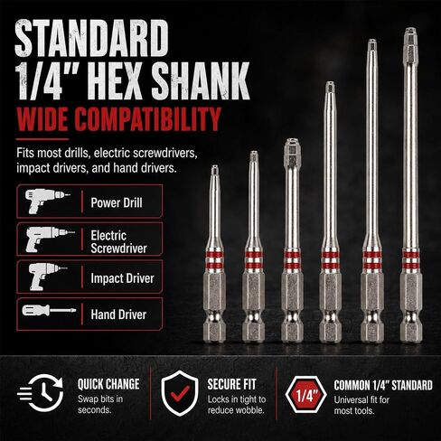 6-Piece Magnetic Hex Shank Screwdriver Bits Set – Pagoda-Shaped Design, High Torque, Wear-Resistant, Compatible with Electric Drills, Screwdrivers & Wrenches for DIY & Professional Use in Kuwait