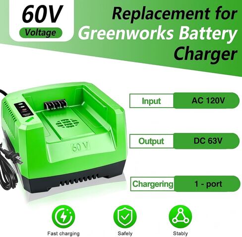 DTK Fast Charging Replacement for Greenworks 60V Chargers CH60R00 CH60DP01 2936902 60DPC10A Rapid Ultra Turbo Battery Charger in Kuwait