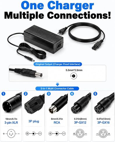 54.6V 2A Fast Electric Bicycle Charger for 48V Ebike Battery, 5 Adapter Plugs, Overcharge Protection, Replacement Charger Compatible with Ecotric City/Beach, Lectric XP 2.0/3.0, Evercross H5/H7 in Kuwait