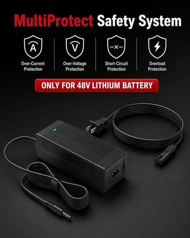 54.6V 2A Fast Electric Bicycle Charger for 48V Ebike Battery, 5 Adapter Plugs, Overcharge Protection, Replacement Charger Compatible with Ecotric City/Beach, Lectric XP 2.0/3.0, Evercross H5/H7 in Kuwait