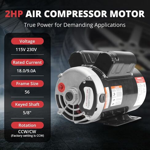 2 HP Electric Motor, 115/230V Single Phase, 3450 RPM, 56 Frame, 5/8" Keyed Shaft, Air Compressor Replacement Motor in Kuwait