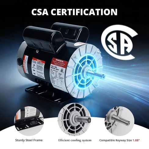 2 HP Electric Motor, 115/230V Single Phase, 3450 RPM, 56 Frame, 5/8" Keyed Shaft, Air Compressor Replacement Motor in Kuwait