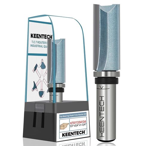 KEENTECH Flush Trim Router Bit, 1/2" Shank x 3/4" Dia x 1-3/4" Depth | 10X Lifespan, Pattern Bit, Top Bearing, Industrial Grade, Tungsten Carbide Tipped, Woodworking in Kuwait