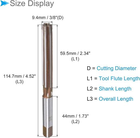 Hand Reamer, 3/8" Cutting Dia. 6 Flutes, High Speed Steel Milling Cutter Tool - / Applications: for Aluminum Plastic Wood Copper in Kuwait