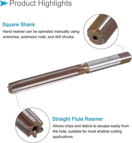 Hand Reamer, 3/8" Cutting Dia. 6 Flutes, High Speed Steel Milling Cutter Tool - / Applications: for Aluminum Plastic Wood Copper in Kuwait
