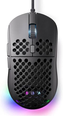 DIERYA M1SE Wired Gaming Mouse with Honeycomb Shell, 12800DPI Optical Sensor, 6 Programmable Macros, Software Support for Custom Key Config, and RGB Settings for Windows 7/8/10/XP, Vista, Linux-Black in Kuwait