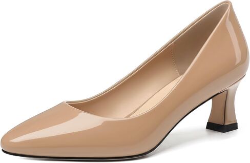 SKYSTERRY Women's Low Heel Pumps Closed Round Toe Heels | Closed Round Toe Pumps Heels, 2 Inch Low Kitten Heel Pumps, Patent Leather Slip On Work Office Wedding Pumps Shoes in Kuwait