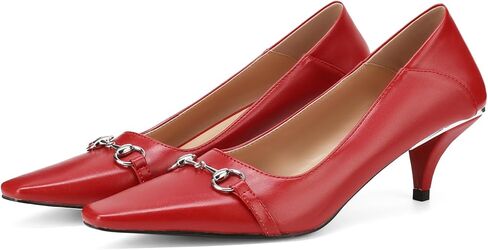 Women's Kitten Heels with Buckle Closed Square Toe Pumps Slip on Formal Dress Shoes for Work Office Daily in Saudi Arabia