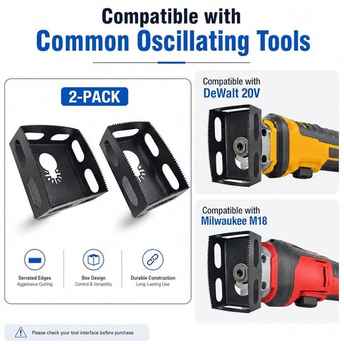 2 Pack Upgrade Drywall Outlet Cutter, Square Slot Cutter for Outlet Boxes | Compatible with DeWalt 20V Milwaukee M18 Oscillating Multi-Tool, Faster Outlet Box Openings in Drywall, Sheetrock and Wood in Kuwait