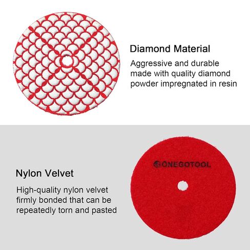 4" Diamond Dry Polish Pads Set, 7 Pcs 50-3000 Grit for Grinder | 5/8"-11 Backer Pad Included; Complete Polishing Pad Kit for Granite Marble Concrete Stone Quartz Surfaces in Kuwait