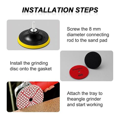 4" Diamond Dry Polish Pads Set, 7 Pcs 50-3000 Grit for Grinder | 5/8"-11 Backer Pad Included; Complete Polishing Pad Kit for Granite Marble Concrete Stone Quartz Surfaces in Kuwait