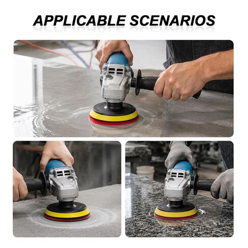 4" Diamond Dry Polish Pads Set, 7 Pcs 50-3000 Grit for Grinder | 5/8"-11 Backer Pad Included; Complete Polishing Pad Kit for Granite Marble Concrete Stone Quartz Surfaces in Kuwait