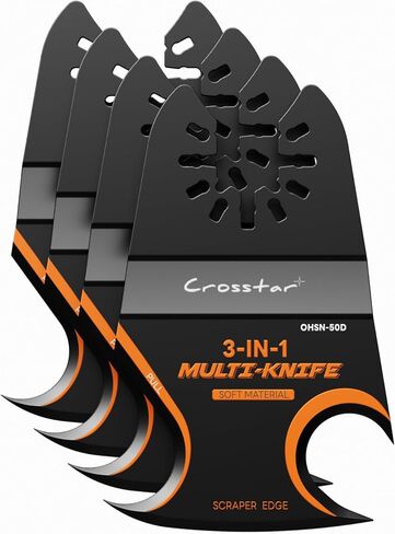 Crosstar 4PCS Oscillating Multi-Tool Hook Knife Blade, Push, Pull, and Scrape—3-in-1 Rigid Scraper & Knives, Suitable for Cutting Carpet, Adhesive Residue, Tiles, Cardboard, Asphalt Shingles in Kuwait
