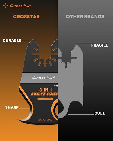 Crosstar 4PCS Oscillating Multi-Tool Hook Knife Blade, Push, Pull, and Scrape—3-in-1 Rigid Scraper & Knives, Suitable for Cutting Carpet, Adhesive Residue, Tiles, Cardboard, Asphalt Shingles in Kuwait