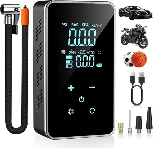 OAF Portable Tire Inflator Air Compressor – Cordless 150 PSI Digital Car Tire Pump with Auto Shut-Off, LED Light & Nozzles for Car, Motorcycle, Bike, Balls & Inflatables in Kuwait