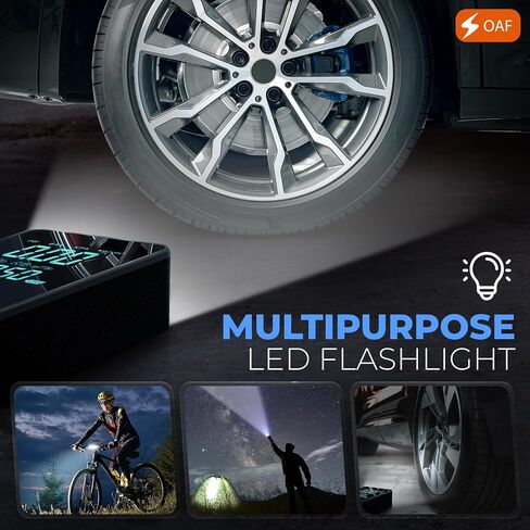 OAF Portable Tire Inflator Air Compressor – Cordless 150 PSI Digital Car Tire Pump with Auto Shut-Off, LED Light & Nozzles for Car, Motorcycle, Bike, Balls & Inflatables in Kuwait