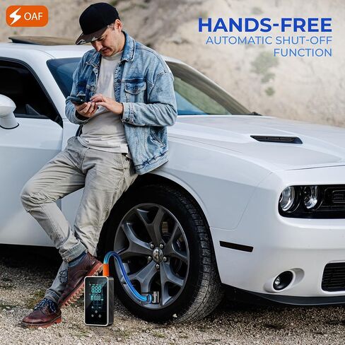 OAF Portable Tire Inflator Air Compressor – Cordless 150 PSI Digital Car Tire Pump with Auto Shut-Off, LED Light & Nozzles for Car, Motorcycle, Bike, Balls & Inflatables in Kuwait