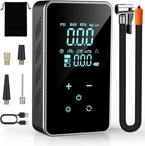 OAF Portable Tire Inflator Air Compressor – Cordless 150 PSI Digital Car Tire Pump with Auto Shut-Off, LED Light & Nozzles for Car, Motorcycle, Bike, Balls & Inflatables in Kuwait