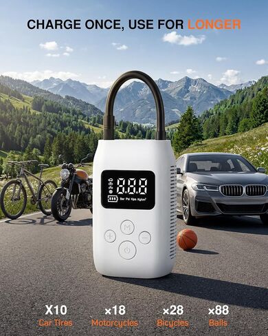 Portable Electric Air Pump, Max 130PSI Cordless Inflator, for Car Tires, Motorcycles, Bicycles, Balls in Kuwait