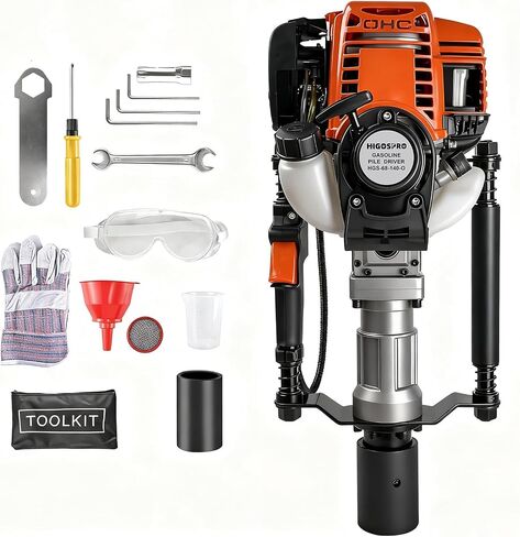 1200W 4-Stroke 37.7cc Gas T Post Driver with 2 Sleeves | 37.7cc 4-Stroke, 1200W/8500RPM, 35J Impact, 2 Sleeves (55mm, 70mm), for Farm, Ranch, Construction in Kuwait