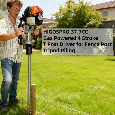 1200W 4-Stroke 37.7cc Gas T Post Driver with 2 Sleeves | 37.7cc 4-Stroke, 1200W/8500RPM, 35J Impact, 2 Sleeves (55mm, 70mm), for Farm, Ranch, Construction in Kuwait